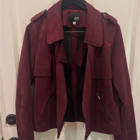 Kut from the Kloth Maroon Draped Open Moto Jacket size large IMMACULATE - Picture 3 of 6